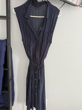 Tommy Hilfiger Navy Sleeveless Polka Dot Midi Shirt Dress